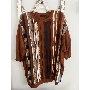 GACHU Vintage 90s Short Sleeve Knit 3D Cable Crewneck Sweater 3XL Coogie Style